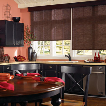 Roller and Solar Shades in Traditional Kitchen