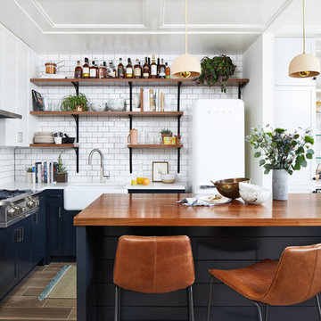 75 Small Kitchen With Blue Cabinets, Small Kitchen Navy Blue Cabinets