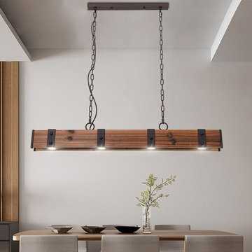 Rowen Industrial Loft Style LED Linear Rust Wood & Metal Island Pendant Light
