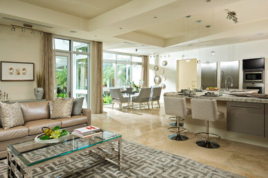 Moderne Wohnküche mit Kücheninsel in Miami