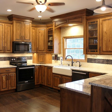 Rural Kewanee Kitchen Remodel With Rustic Beech Cabinets and White Sand Granite