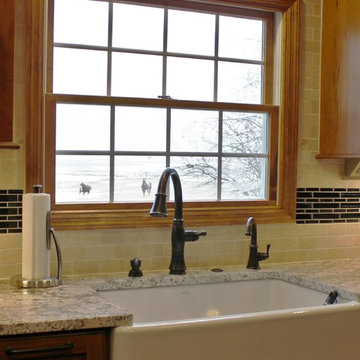 Rural Kewanee Kitchen Remodel With Rustic Beech Cabinets and White Sand Granite