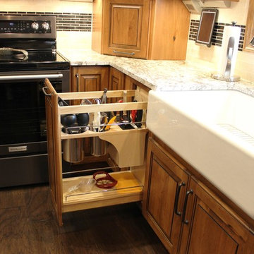 Rural Kewanee Kitchen Remodel With Rustic Beech Cabinets and White Sand Granite
