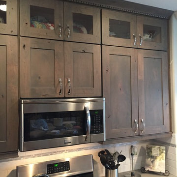 Rustic Alder Stacked Cabinets with LED under cabinet lighting