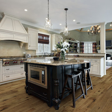 Rustic contemporary kitchen design with Monterey floors