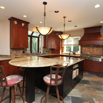 Rustic Craftsman Cherry Kitchen with Contrasting Espresso Island in Bel Air, MD