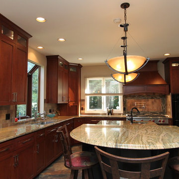Rustic Craftsman Cherry Kitchen with Contrasting Espresso Island in Bel Air, MD