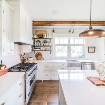 Rustic Custom Kitchen With White Countertops