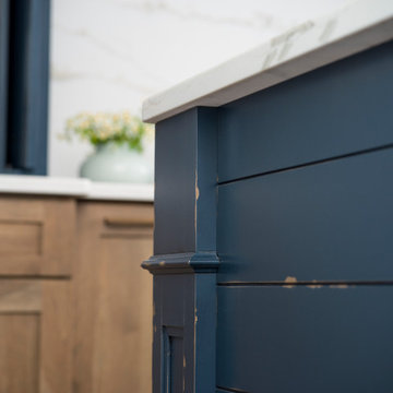 Rustic Heritage Paint Modern Farmhouse kitchen Island in navy Blue with Shiplap