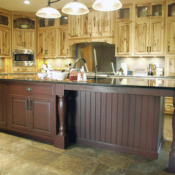Rustic Hickory Kitchen with handscaped island