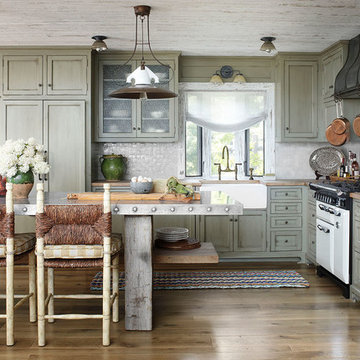 75 Kitchen with Green Cabinets and White Appliances Ideas You'll Love ...