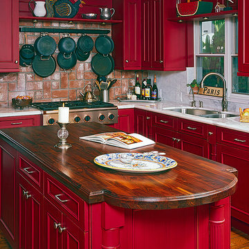 Rustic Kitchen with Red Cabinets
