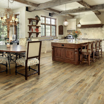 Rustic modern country kitchen with Organic, Noni soild wood floors.