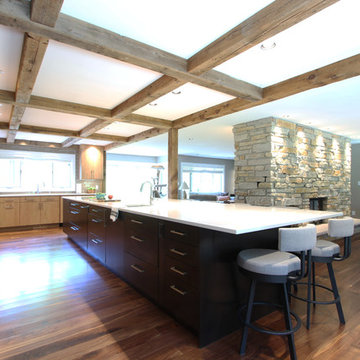 Rustic Modern Kitchen Open to Dining Room and Family Room