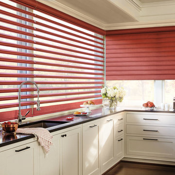 Rustic Red Kitchen Custom Window Shadings by Hunter Douglas