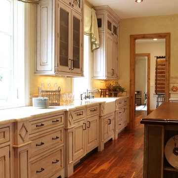 Rustic White Distressed Kitchen and Distressed Green Island St. Louis, MO