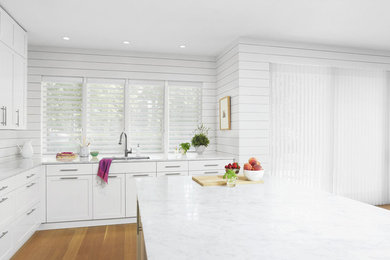 Rustic White Kitchen Custom Privacy Sheers by Hunter Douglas
