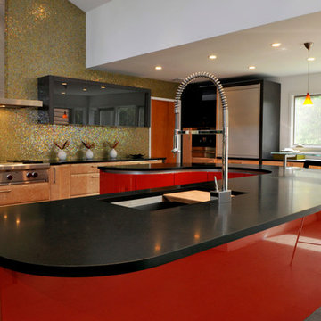 Saddle River Modern Red, Grey & Glossy Wood Kitchen