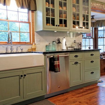 Sage Green Country Cottage Kitchen with Farmhouse Sink
