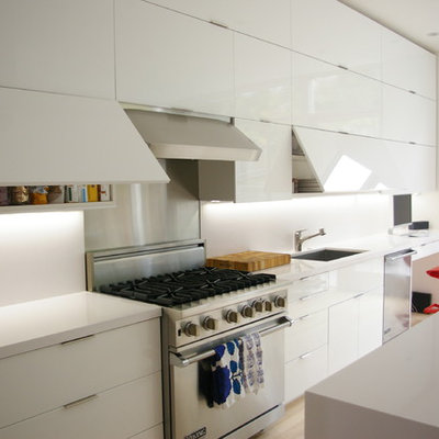 Inspiration for a modern kitchen remodel in San Francisco with an undermount sink, flat-panel cabinets and white cabinets