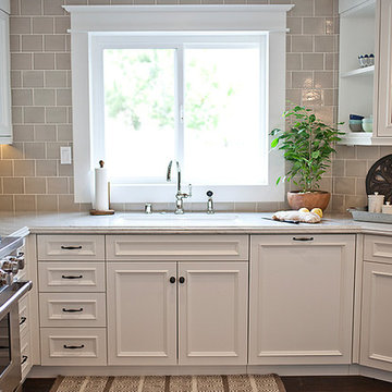 Sand Dune works beautifully with the white cabinetry.
