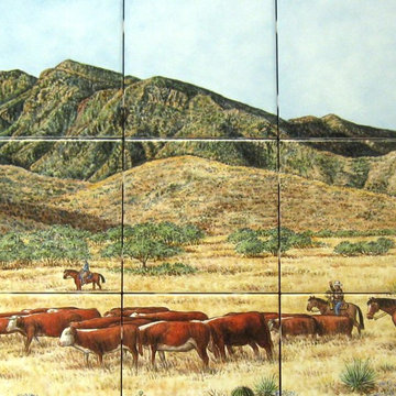 "Santa Rita Working Ranch" custom hand painted tile mural