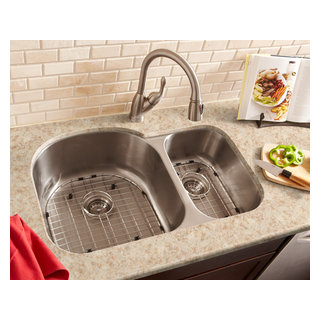 Schon SC703016 Luxury 16 Gauge 70/30 Double Bowl Undermount Kitchen Sink,  Stainl - Traditional - Kitchen - Los Angeles - by PlumberSurplus.com | Houzz