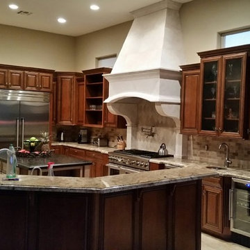 Scottsdale AZ Kitchen Remodel Cabinets, granite countertops, travertine stove ho