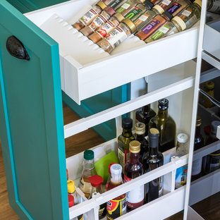Farmhouse kitchen appliance - Inspiration for a country kitchen remodel in Perth with shaker cabinets, green cabinets, quartz countertops and gray countertops