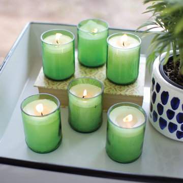 Set of 6 Recycled Green Bottle Candles