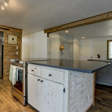 Shabby Chic Craftsman Kitchen with White Washed Barn Wood