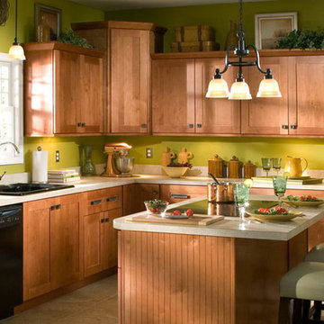 Shaker kitchen cabinets featuring loads of storage in a small space.