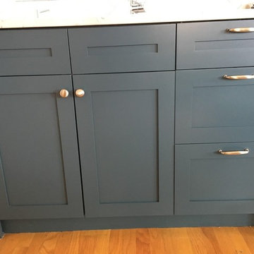 Shaker style fronts - maple, finished in Newburg green
