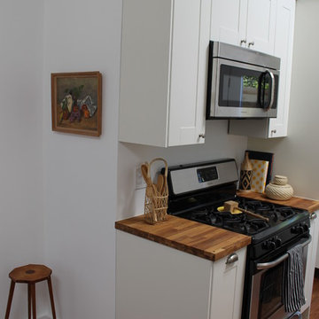 Shaker Style White Cabinets and Butcher Block Counter Tops