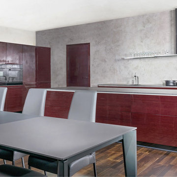 Showroom: LINE kitchen with red bamboo veneer