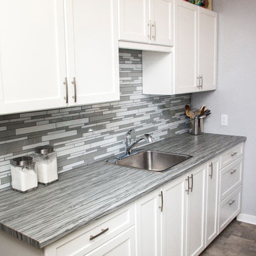 Simple grey and white kitchen
