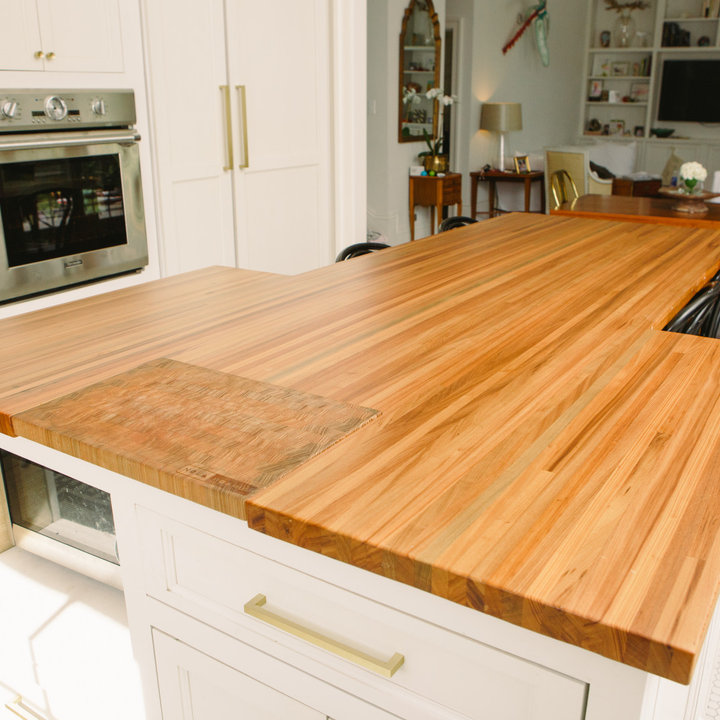 75 Beautiful Kitchen with Wood Benchtops and MultiColoured Benchtop