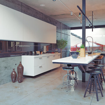 Industrial Chic Penthouse with white benchtops