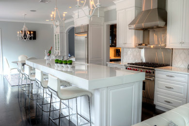 Transitional kitchen photo in Newark with white cabinets and stainless steel appliances