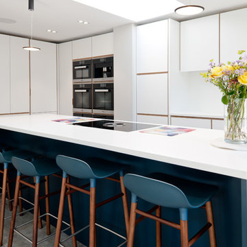 Sleek kitchen in white and blue