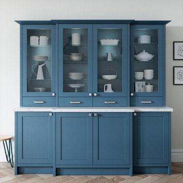Slim Shaker style Gl;azed Kitchen Dresser Painted Airforce Blue and Stone