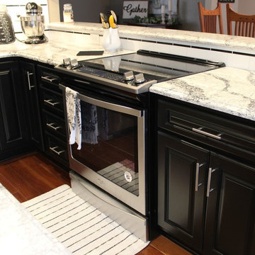 Small Island Kitchen with Black Painted Cabinetry in Taylor Ridge, IL