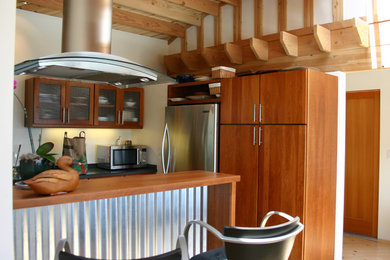 Idée de décoration pour une cuisine design avec un électroménager en acier inoxydable.