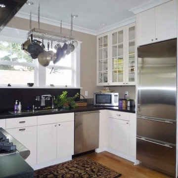 Small Transitional Kitchen with White Cabinets