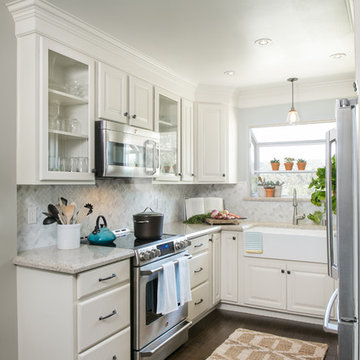 Small White Kitchen with Farmhouse Sink in Poway
