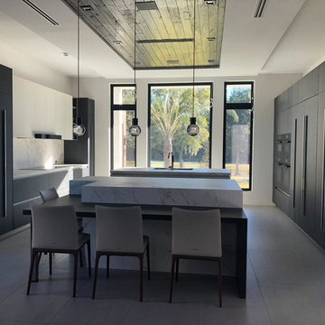 Snaidero WAY kitchen in Feather Grey Glass & Volcano Eucalyptus Melamine