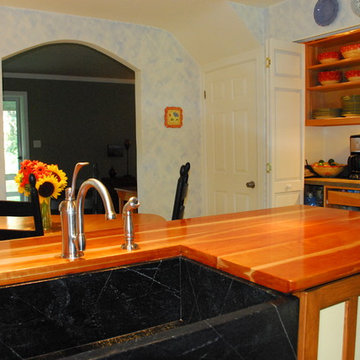 Soapstone Sink, Cherry Countertop, Concealed Dishwasher