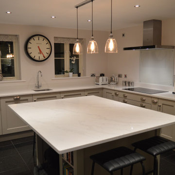 Solid Ash Shaker Kitchen in Stone with Quartz Worktops