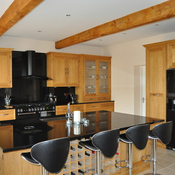 Solid oak kitchen installation with large island