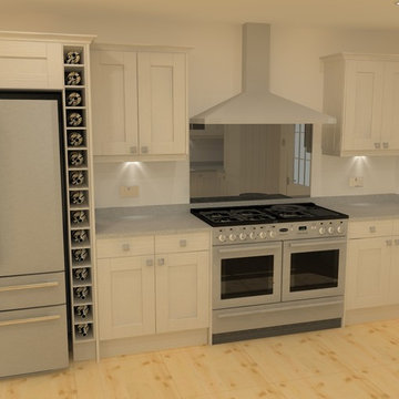 Solid Wood Shaker Kitchen in Light Grey, built around an American Fridge Freezer